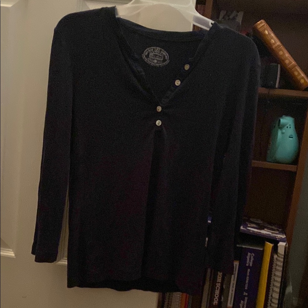 navy blue Button-Up Women's Top